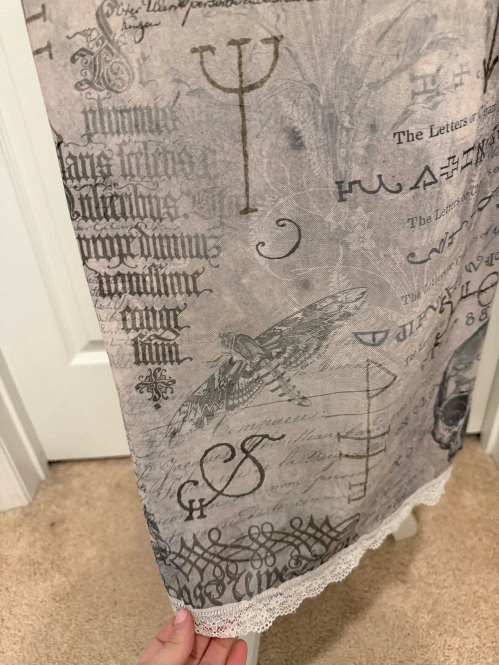 Gray Script & Skull Long Sleeve Sheer Maxi Dress - Picture 8 of 11
